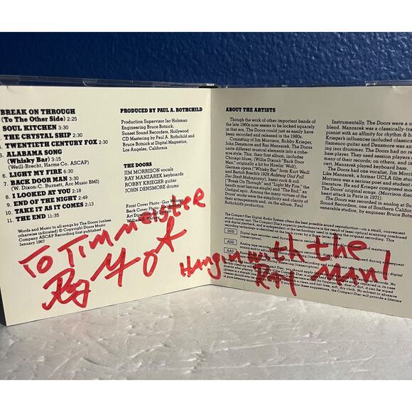 The Doors Self-Titled Album - Vintage CD with Autographed Signed by Ray Manzarek - Picture 3 of 9